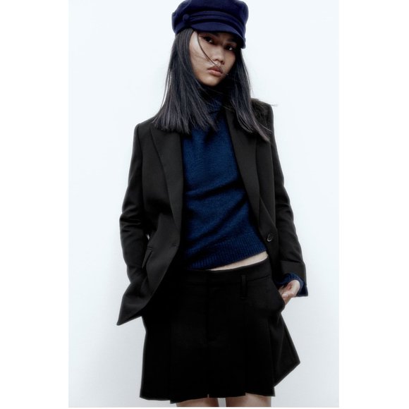 Zara Wool Blend Skipper Cap Navy Blue NWT